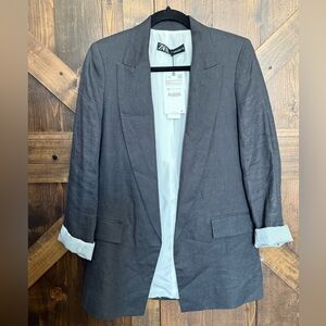 NWT ZARA Linen Lapel Collar Open Front Rolled Sleeves Gray Blazer Size XS